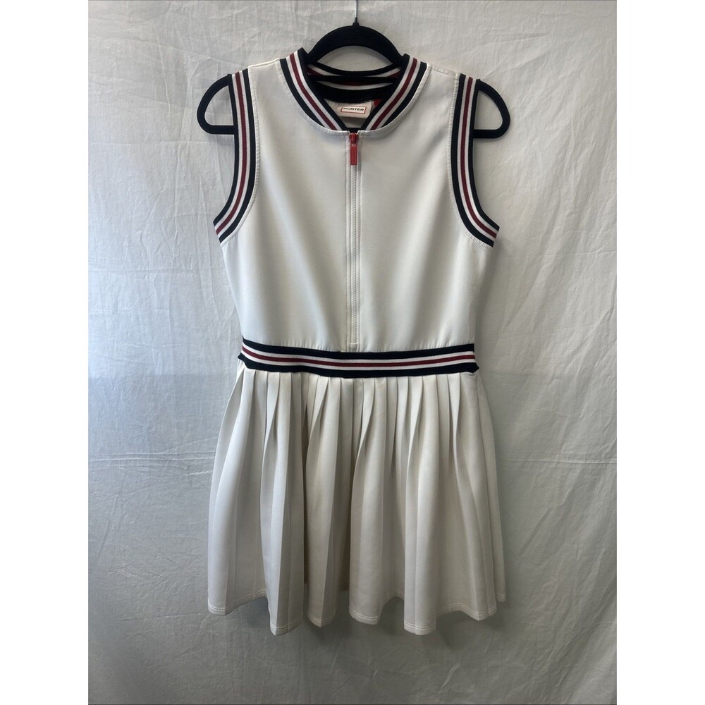 Women's Hunter Front Zip Pleated Tennis Dress  Size M Color White  MSRP $189